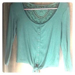 Long Sleeved Green Button Down Tied Shirt